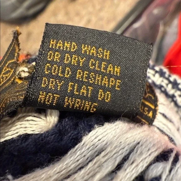 Men's 80's Eddie Bauer 100% Cotton Knit Blue Cream Birds Eye Crewneck Sweater XL - Picture 2 of 7